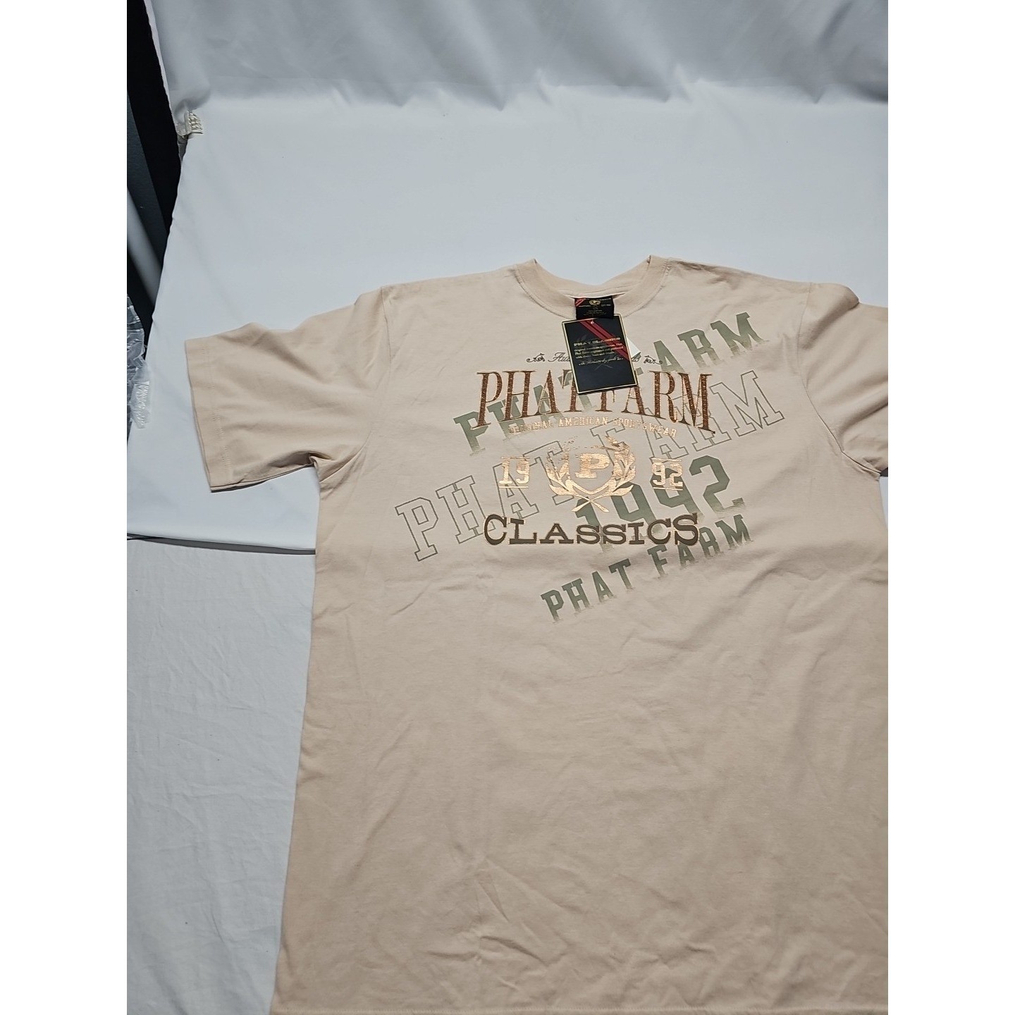 Phat Farm Mens Vintage Beige Graphic Design Retro Shirt 90s Y2K Hip Hop Sz 4xl gallery