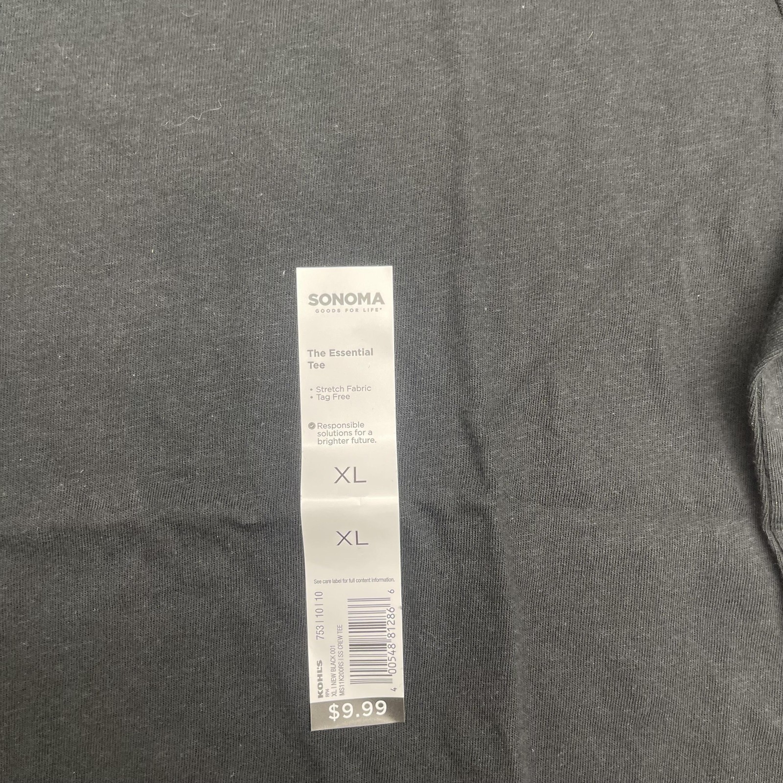 Sonoma Goods For Life Shirt Mens XL Black Essential Tee Crewneck Stretch Tagless gallery