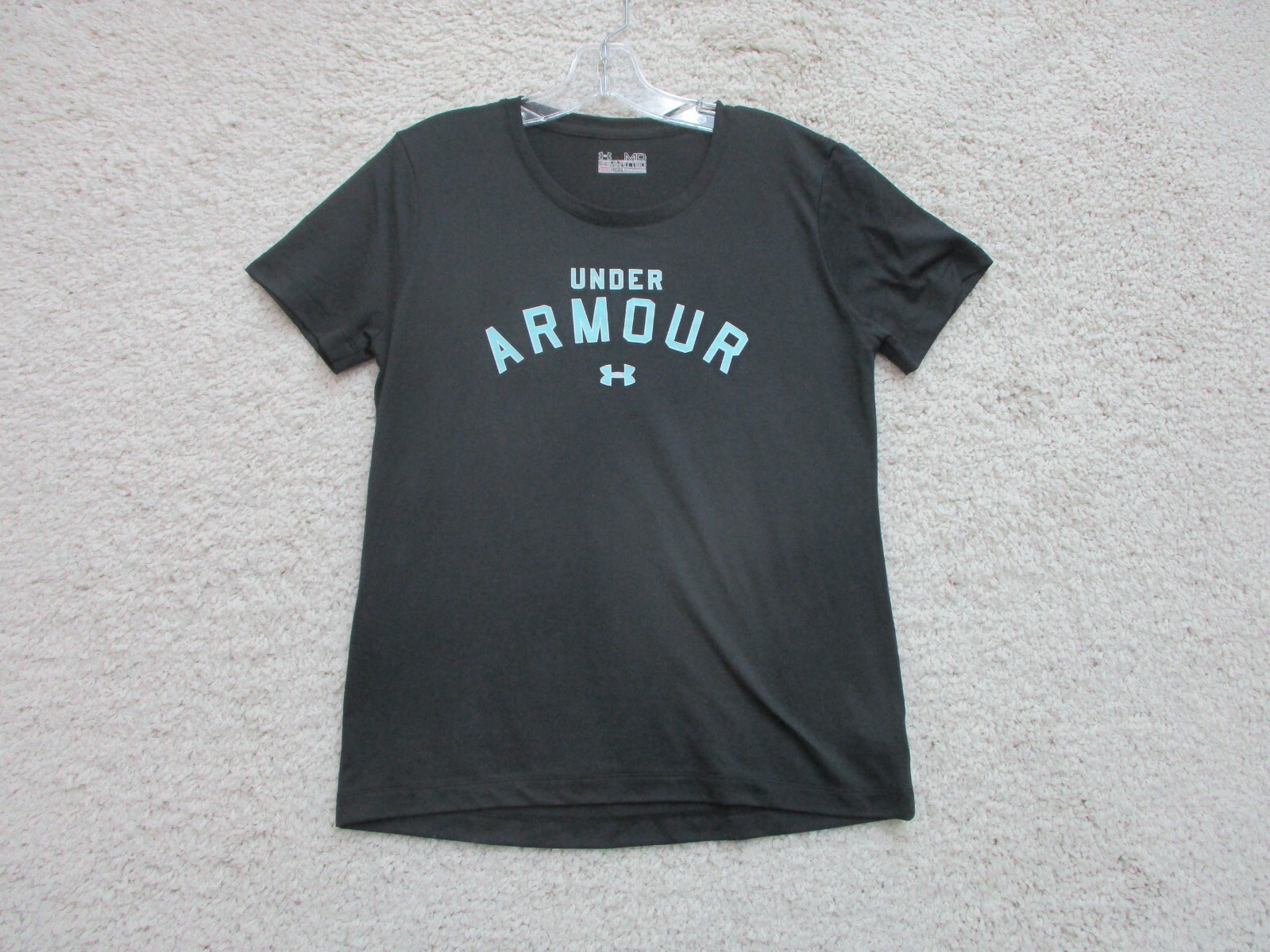 Under Armour Shirt Medium Adult Black Semi Fitted Spell Out Logo Stretch Mens M gallery