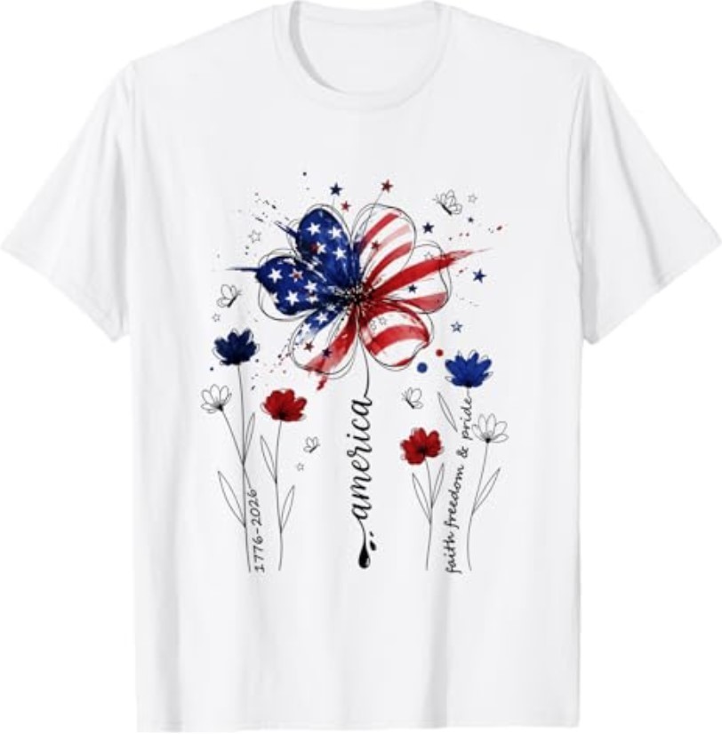 Independence Day Patriotic American Flag USA Flower Women T-Shirt gallery