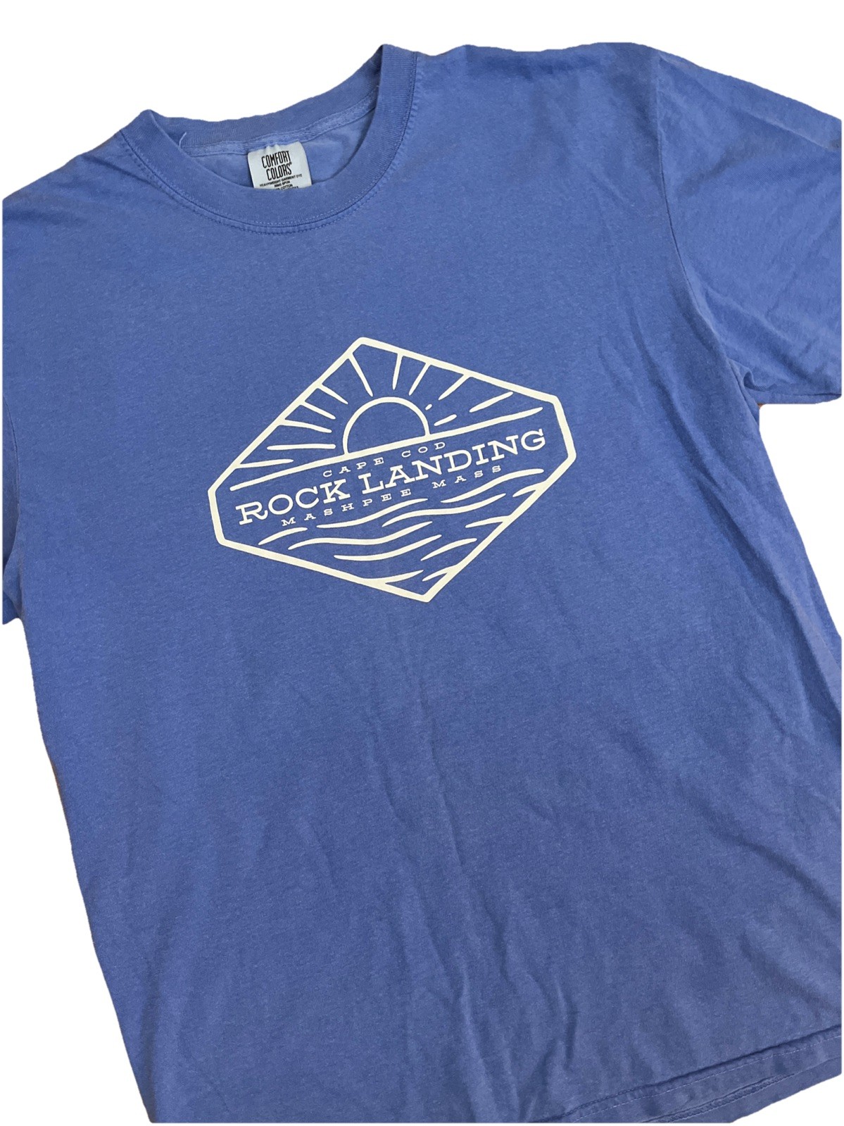 Comfort Colors Mens Graphic Cotton T Shirt Mashpee Cape Cod Mass Blue Size Large