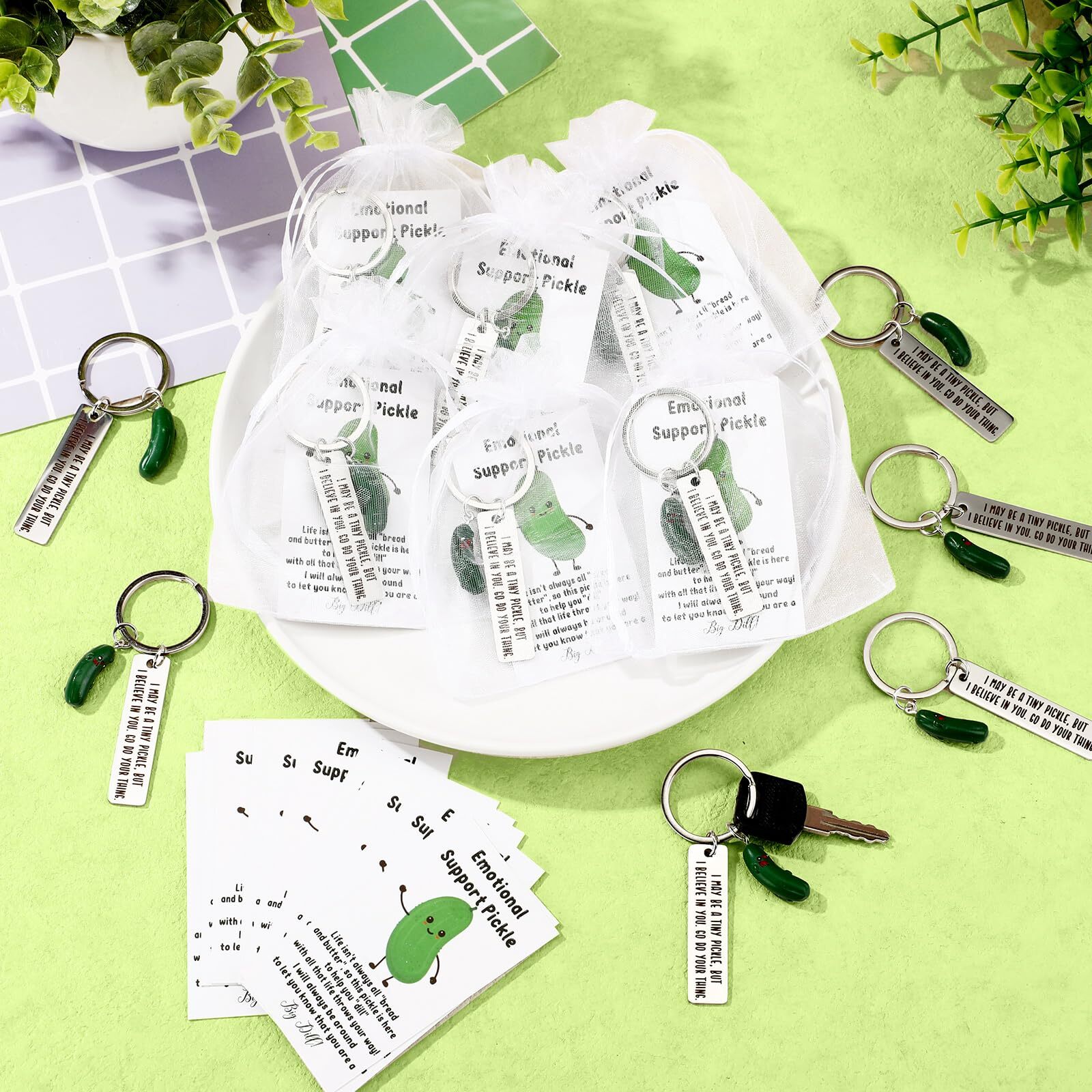 20 Sets Christmas Positive Pickles Gifts Resin Keychains with Card Bag Emotio... gallery