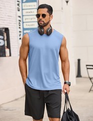 Quick Dry Workout Tank Top Men’s Sleeveless Shirts Moisture Wicking Boxingtan…
