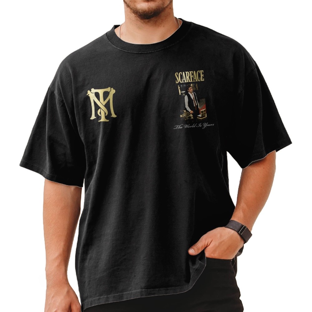 Scarface Mens T Shirt WORLD IS YOURS F&B Tony Montana Al Pacino Mob Movie Black gallery