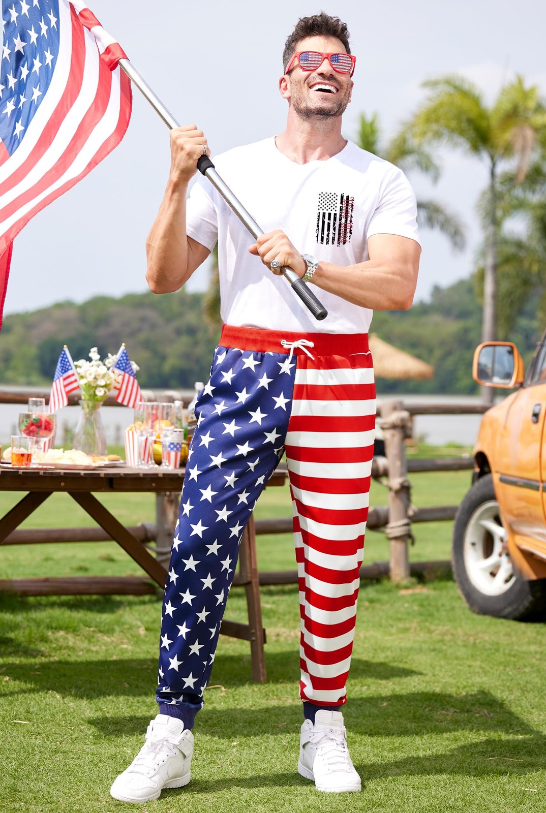 Men's American Flag Sport Joggers Bright Independence Day Pant Elastic Waistb... gallery