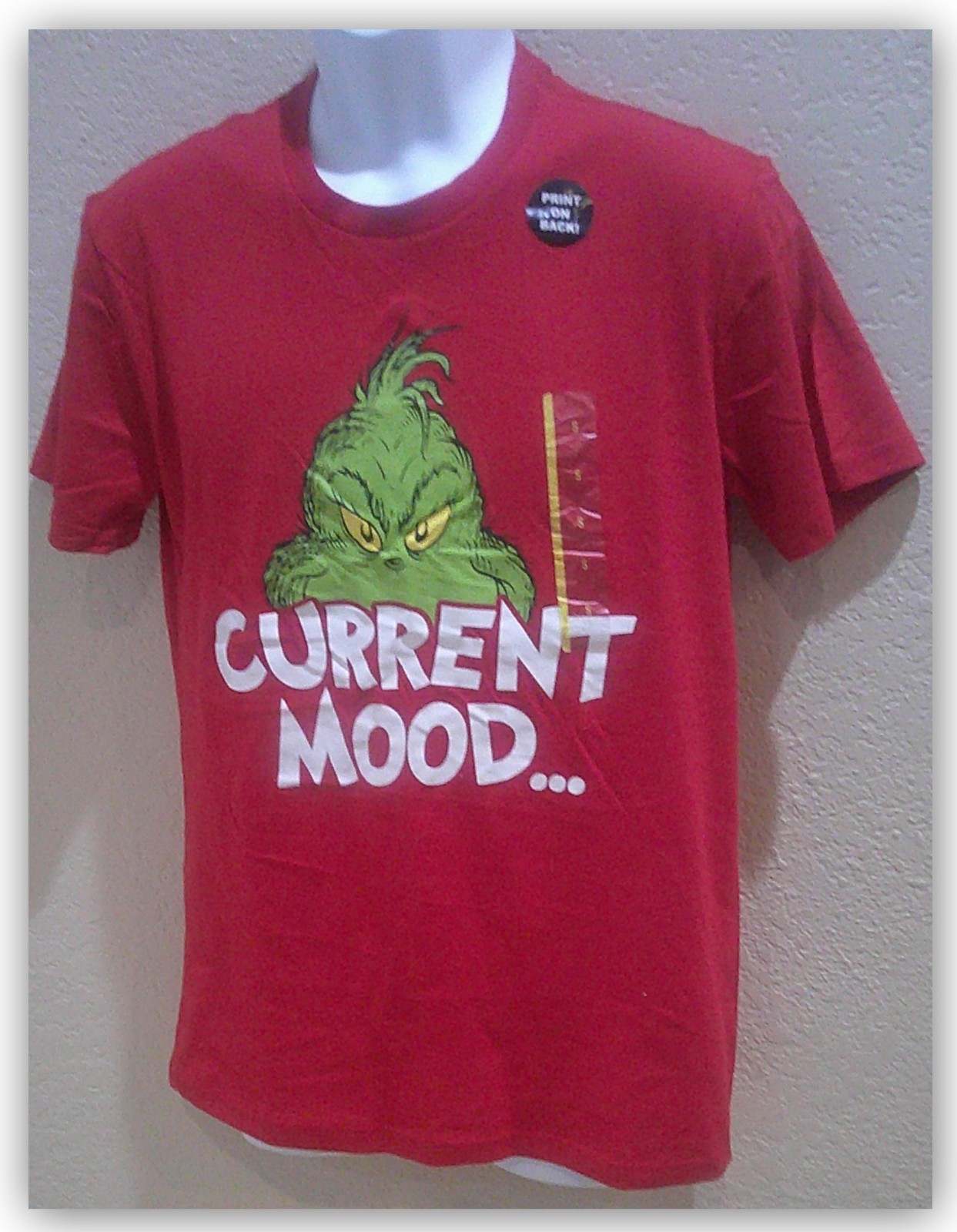 The Grinch “Current Mood” XMAS t shirt Red Small or Medium Jersey short sleeve