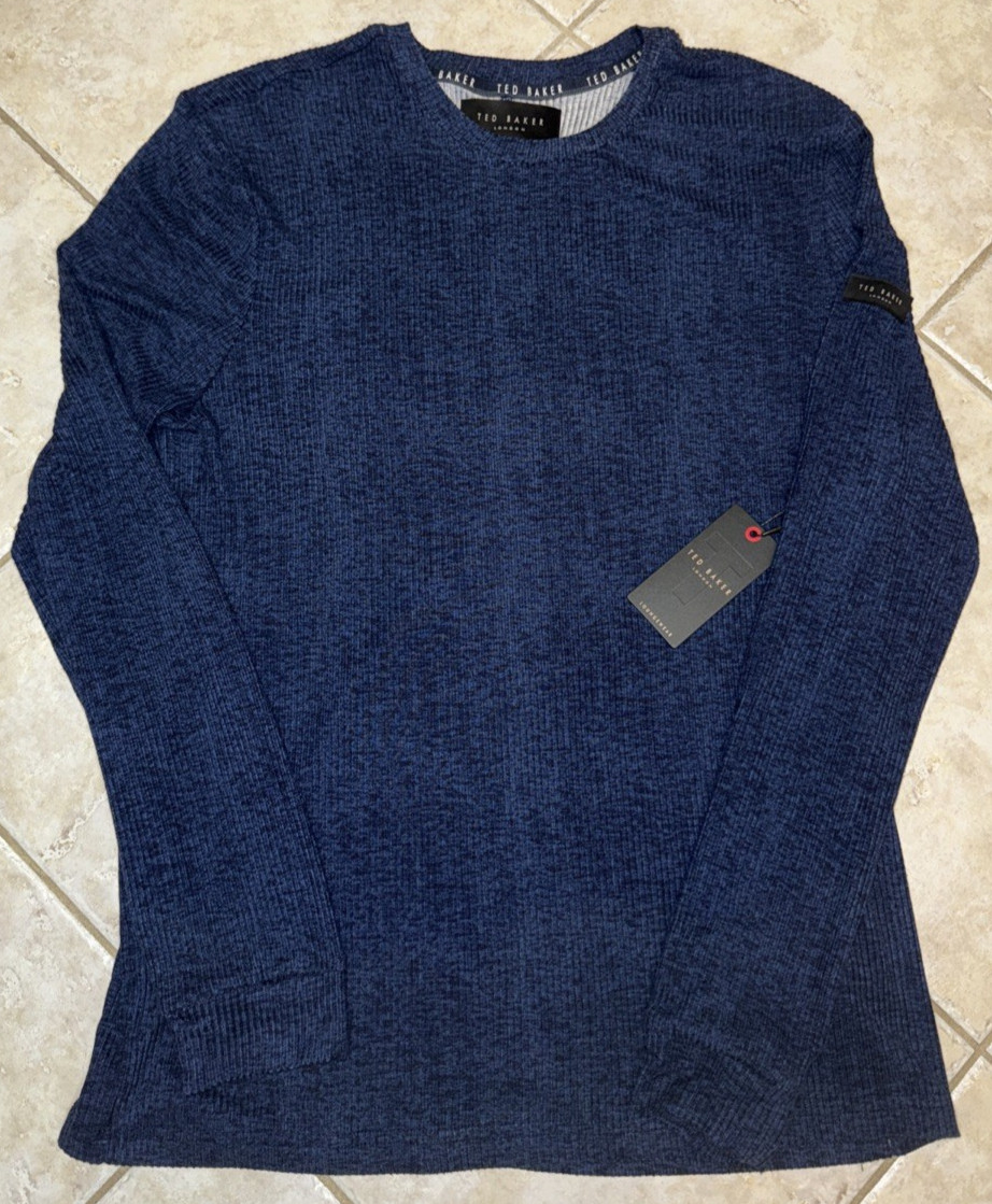 Ted Baker London L/S Rib Crew Loungewear Tee Shirt Mens M Navy Heather NWT