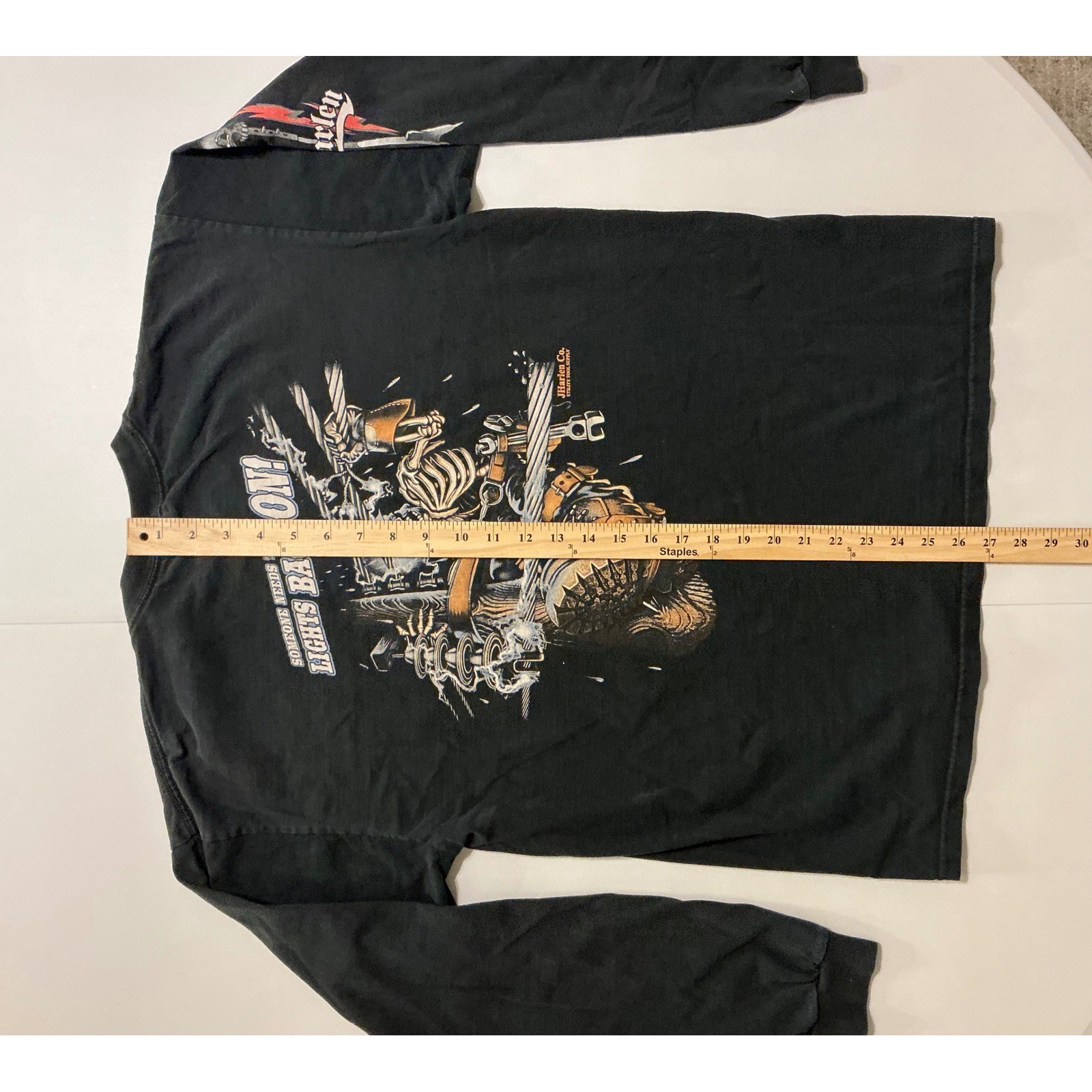 VTG Y2K JHarlen Co T-Shirt Skull Electric Worker Long Sleeve Shirt Mens L Black gallery