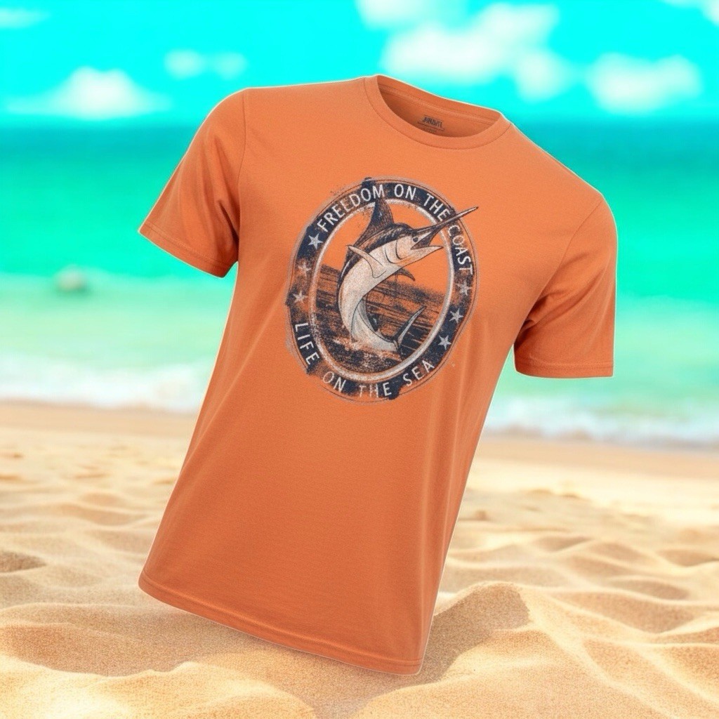 IZOD Saltwater Large Tall Mens Swordfish T-Shirt Orange Sport Fish Sea Ocean gallery