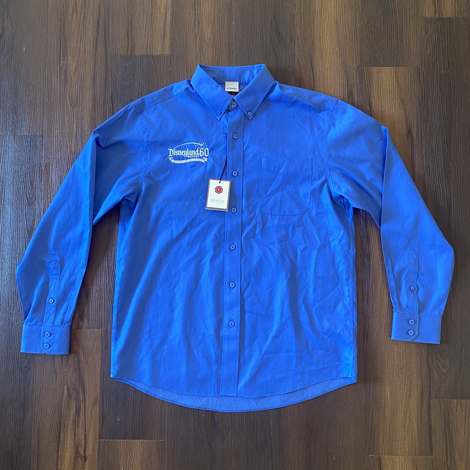 Disneyland Resort Button Dress Shirt Sz M Diamond Celebration Blue Long Sleeve
