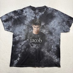 Twilight Saga Jacob Black Tie Dye Graphic T-Shirt Black Gray Movie Promo 3 XL
