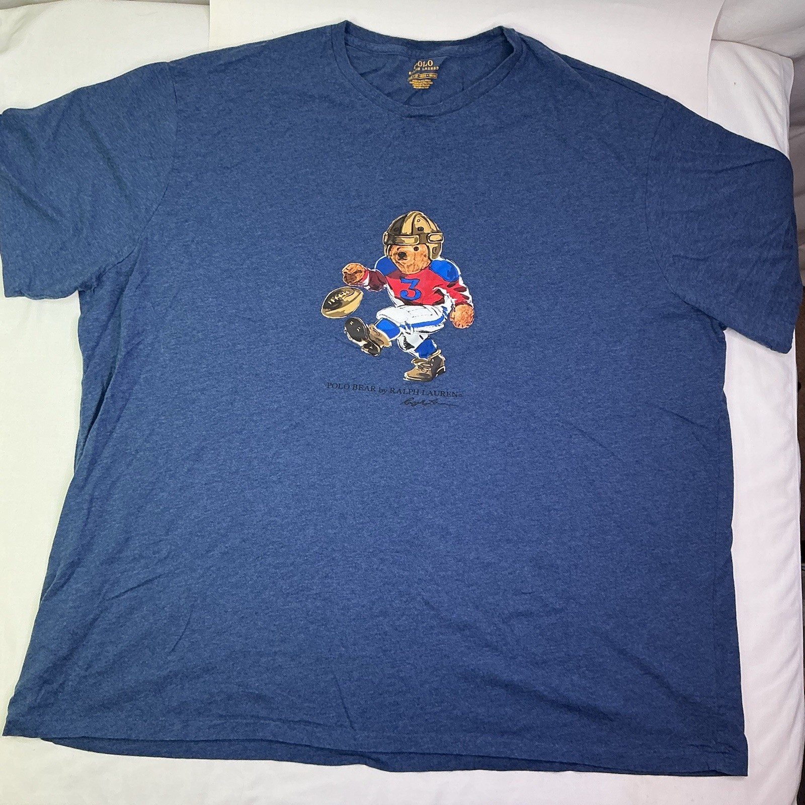 POLO Ralph Lauren Mens Football Bear Graphic T Shirt Size 3XB Blue Preppy gallery