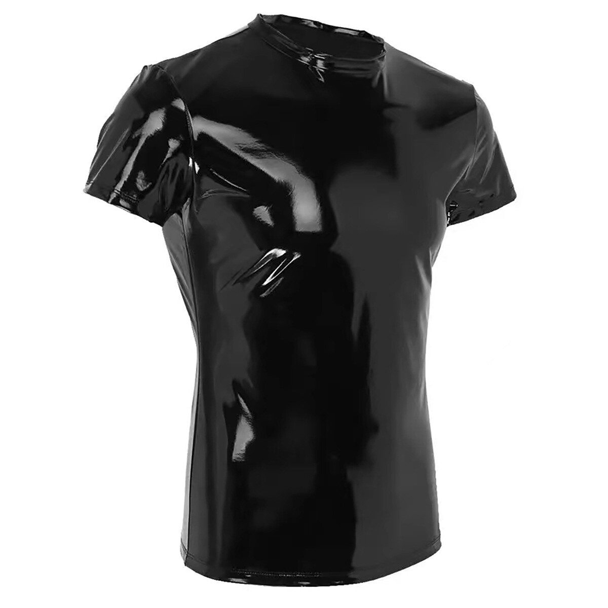 Men PU Leather Wetlook PVC Clubwear Short Sleeve Shiny T-Shirt Top Stage Costume gallery