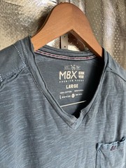 MBX Men’s Blue Solid V-Neck Pocket Knit Cotton Short Sleeve T-Shirt Size L