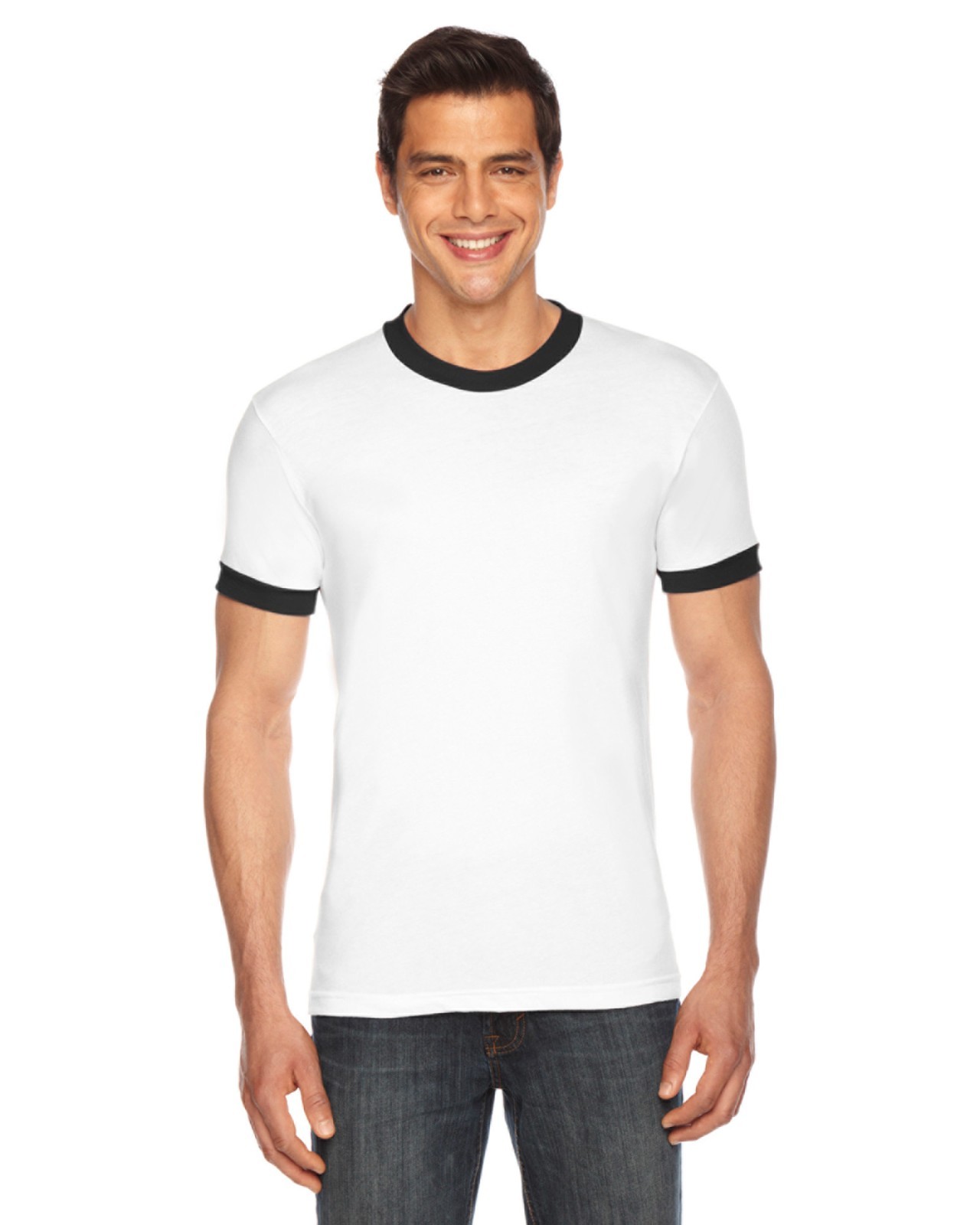 American Apparel Fine Jersey Ringer T-Shirt White Black Medium Unisex Baseball gallery
