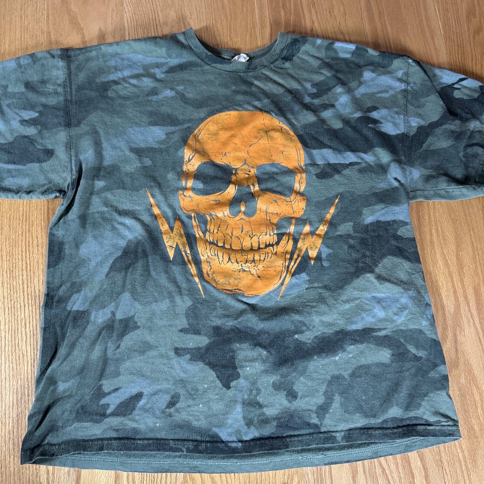 Camo Skull T-Shirt Mens 2XL Short Sleeve Green Orange gallery