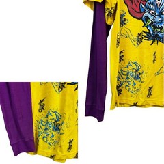 Request T-Shirt Mens Vibrant Yellow Crew Layered Demon Eyes XL Y2K Retro