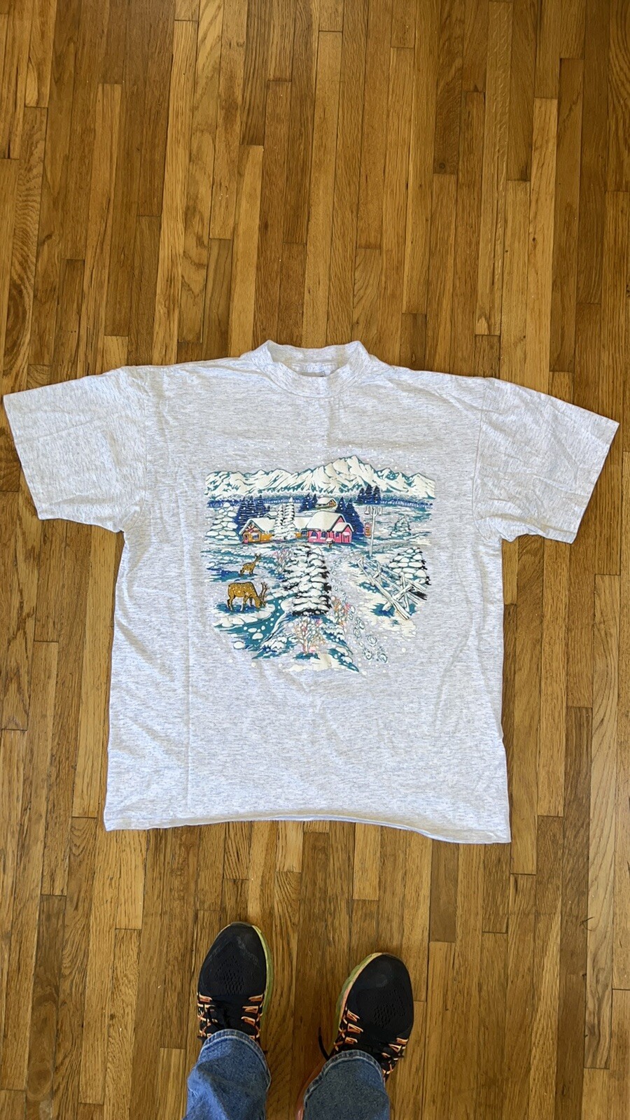 Vintage 90’s Oneita Winter Snow Scene Single Stitch Tee.🔥 gallery