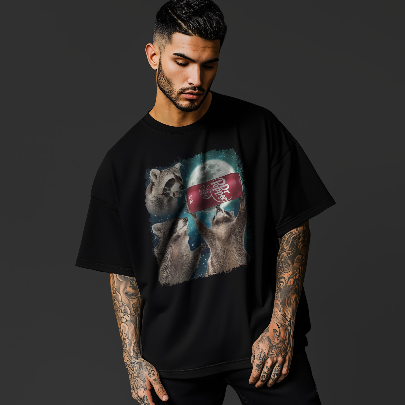 Dr Pepper Funny Raccoon Moon T-Shirt – Cute Cosmic Animal Graphic TeeA180 gallery