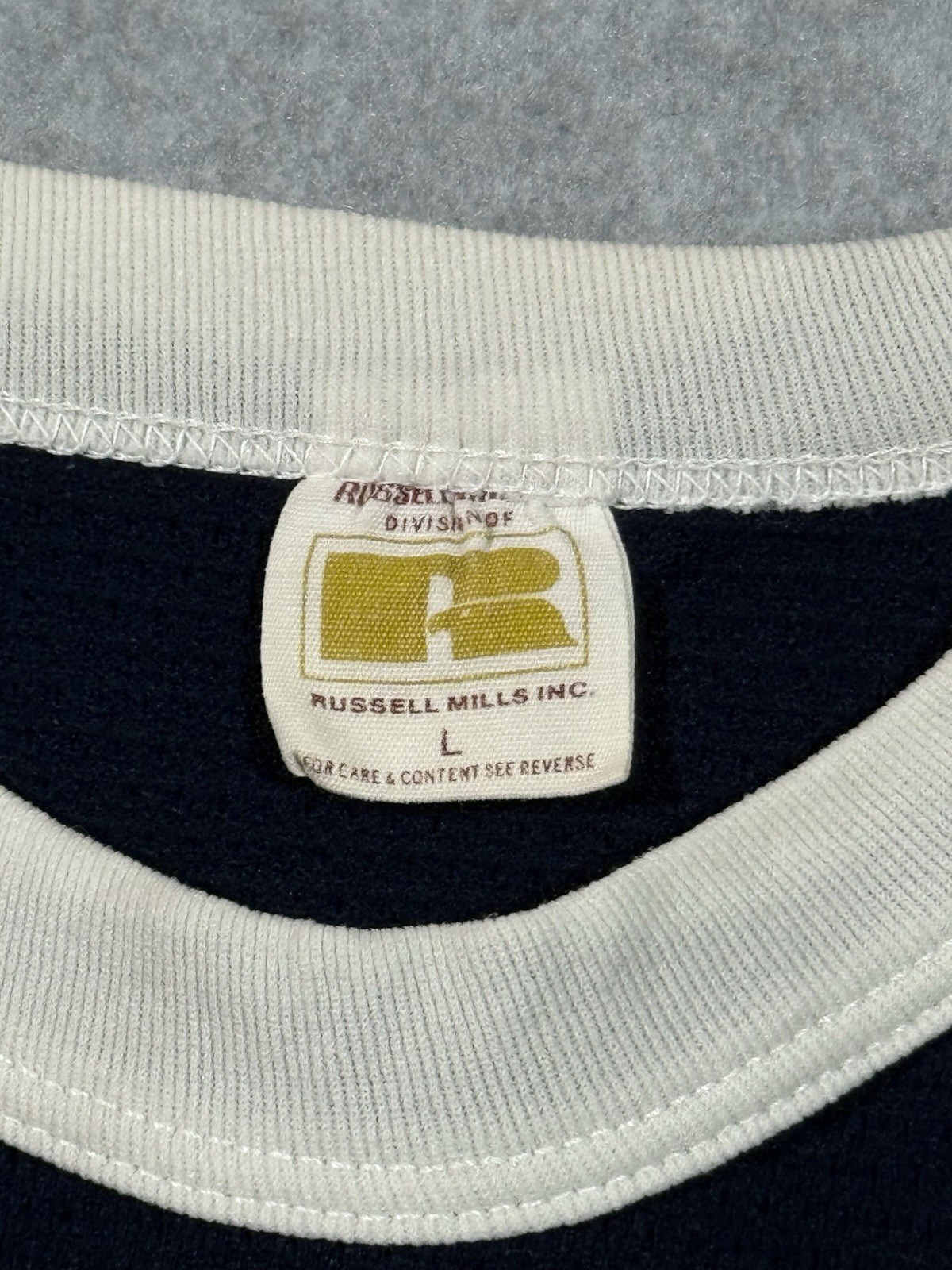 Vintage Russell Athletic Knit Ringer Tee Mens L Navy White BRENT 73 Jersey USA gallery