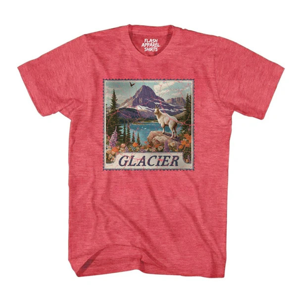 Glacier National Park Shirt Montana Stamp T Shirt Camping Hiking Wildlife Nature gallery
