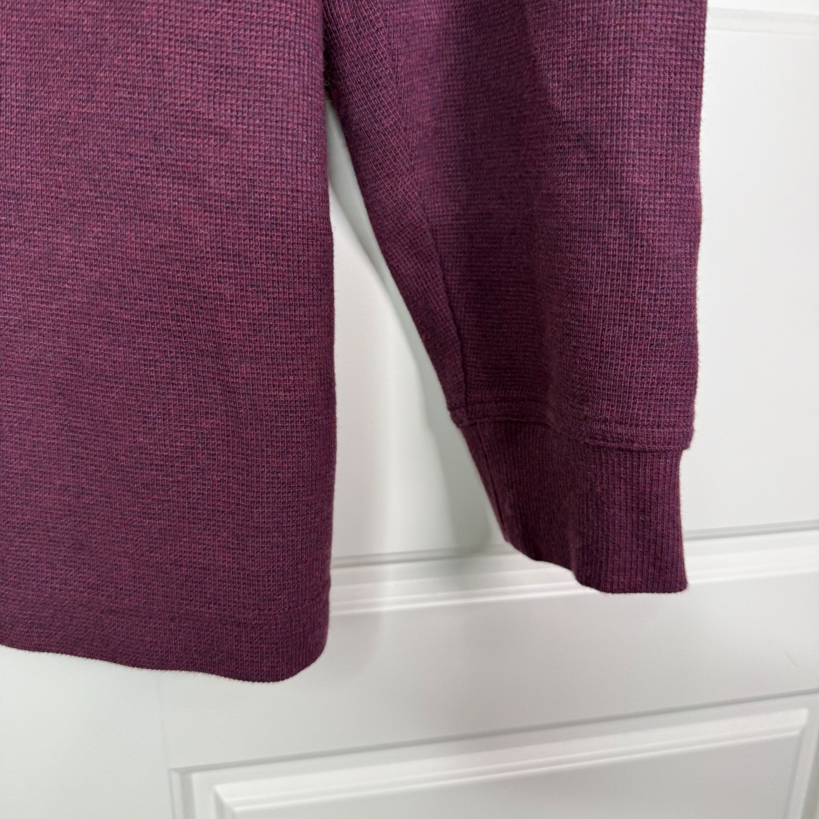 LL Bean Henley Mens L Burgundy Waffle Knit Long Sleeve Cotton Shirt 502224 gallery