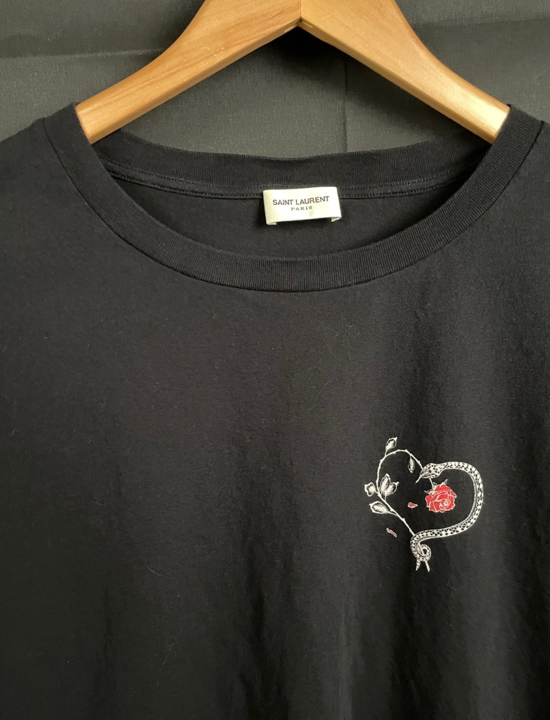 Saint Laurent Paris Snake Rose Graphic Print Black T-Shirt Men’s Designer Tee
