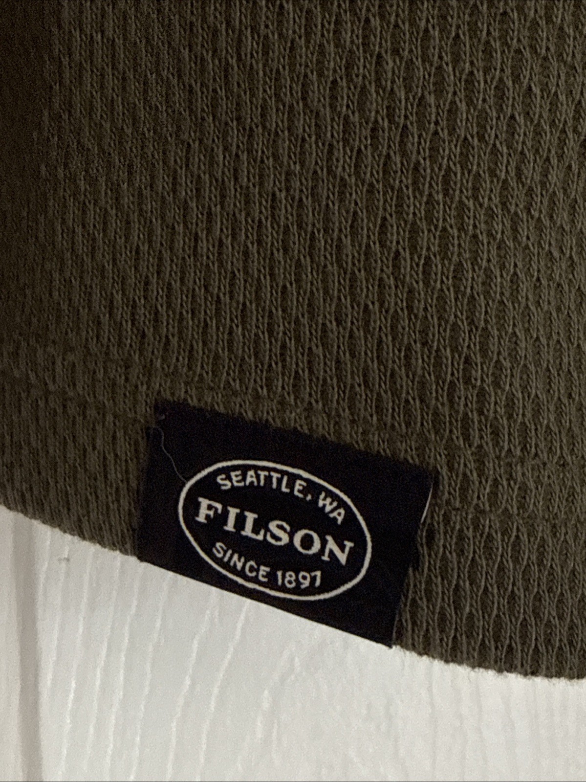 FILSON Men’s Mossy Rock Green Thermal Henley, Size Small, Heavy Waffle Knit gallery