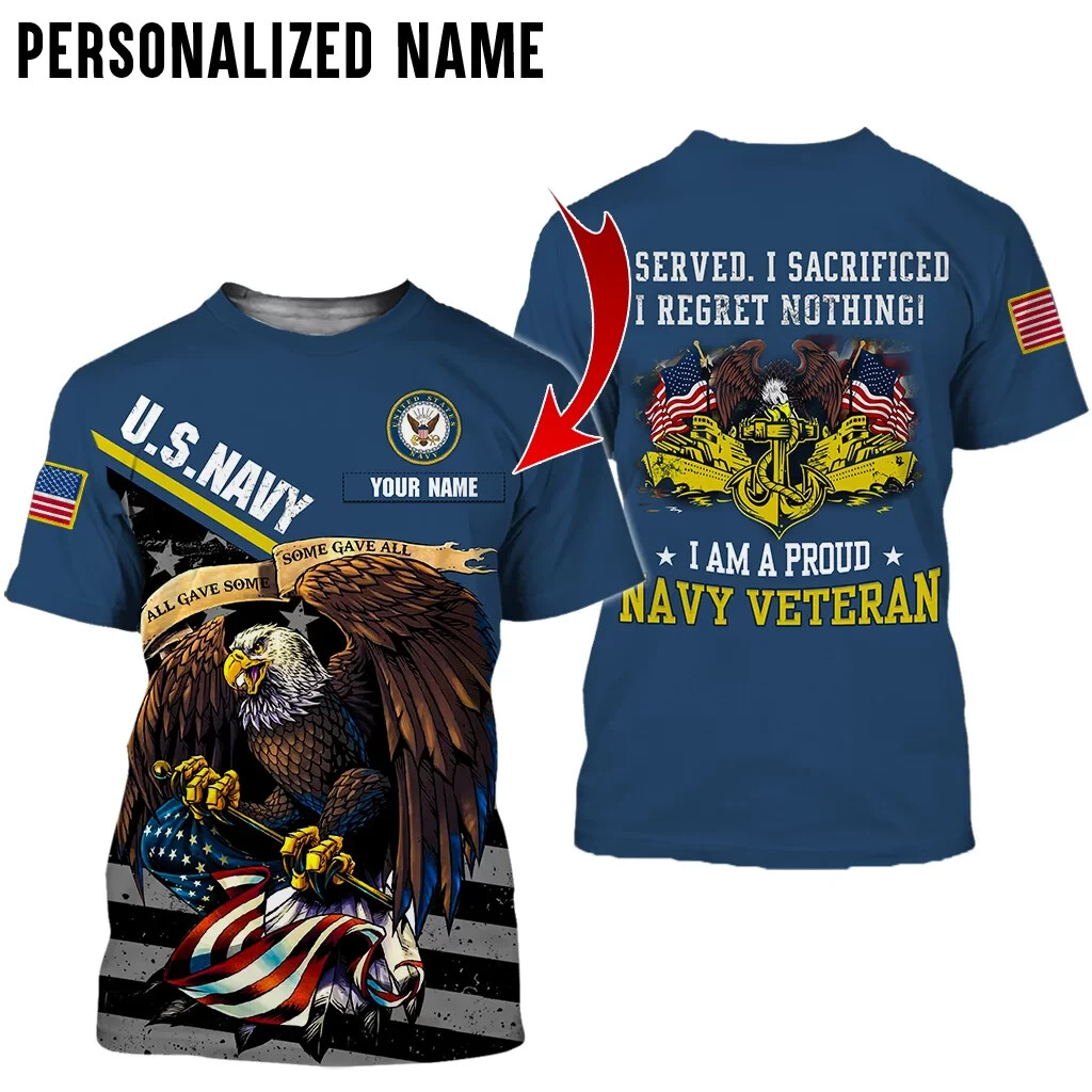 Custom Name US Military Navy Veteran All Over Printed 3D Shirt Full Size S-5XL gallery
