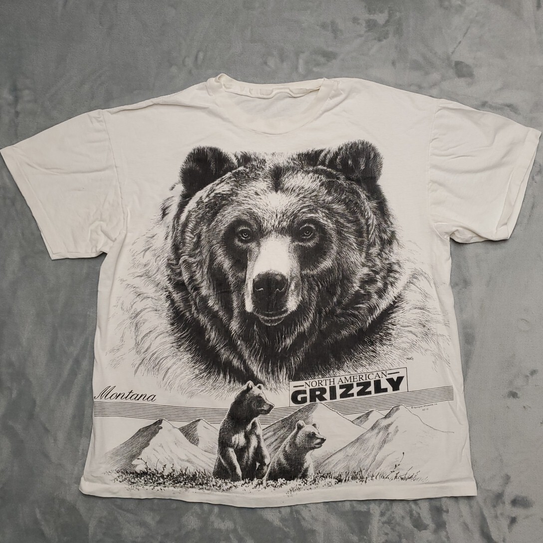 VTG Nature T Shirt Mens M White Grizzly Bear by Tabor Montana Single Stitch TEE
