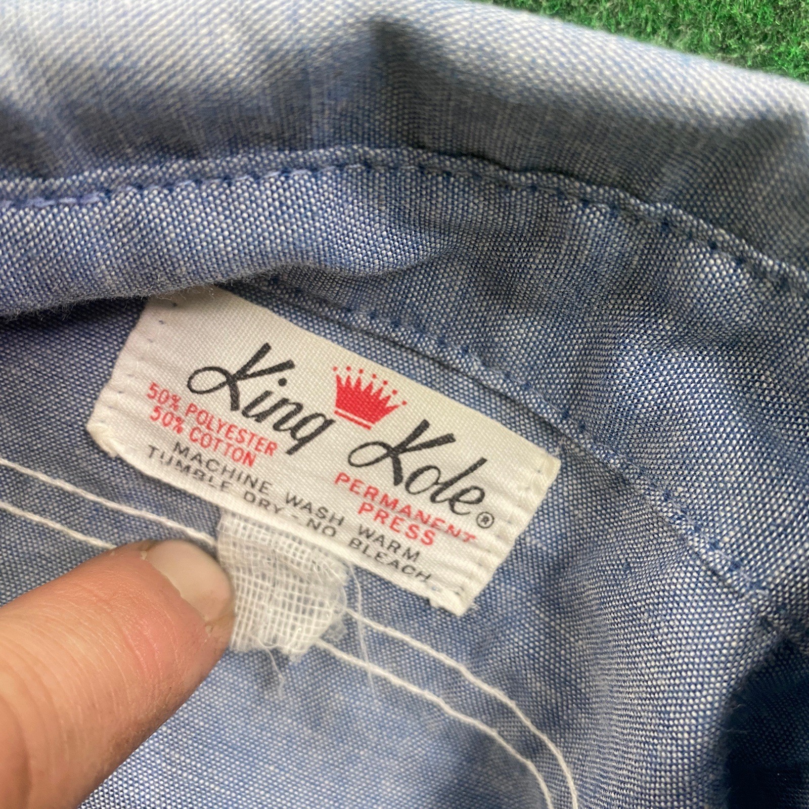 Vintage 60S King Kole Chambray Shirt Mens L Blue Denim Selvedge Cotton Work USA gallery