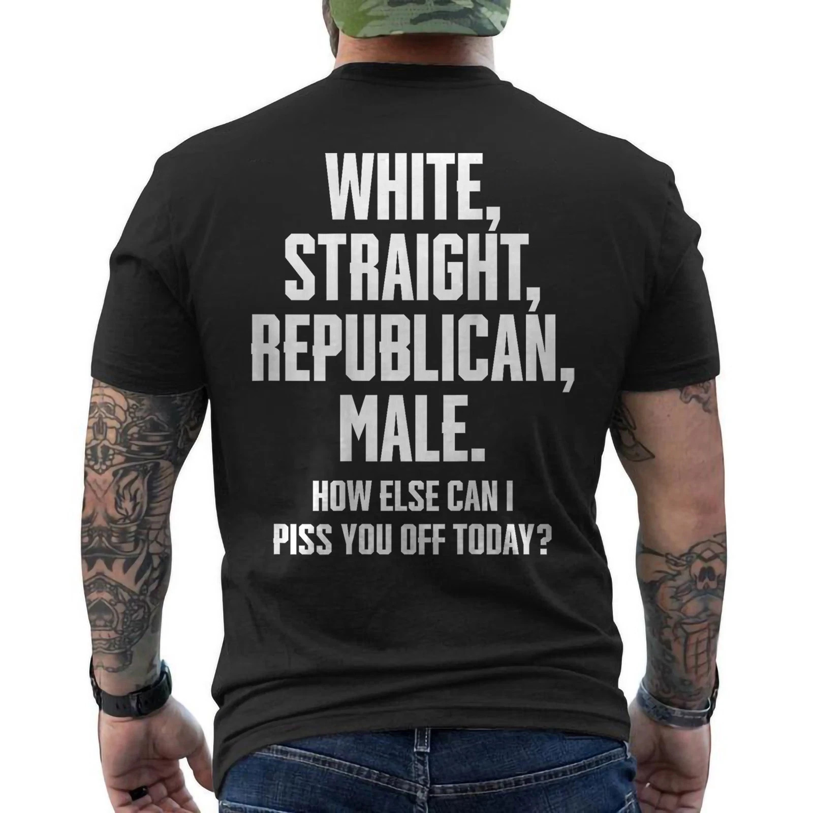 White, Straight, Republican, Male - Funny Republican ON BACK T-Shirt gallery