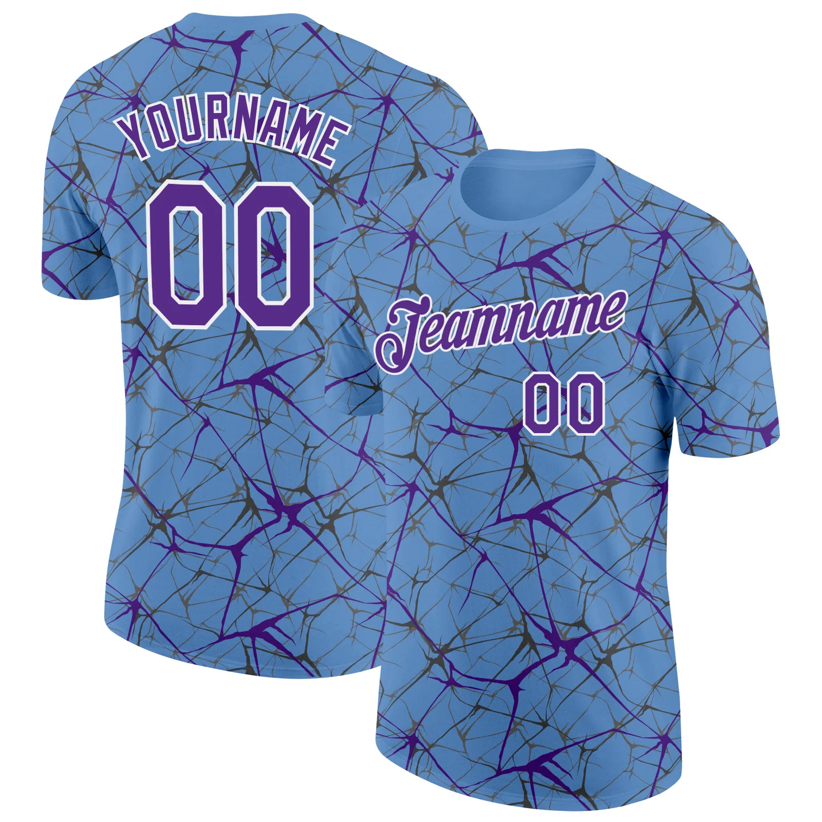 Custom Light Blue Purple Abstract Crackle Sports Tee Personalized Jersey