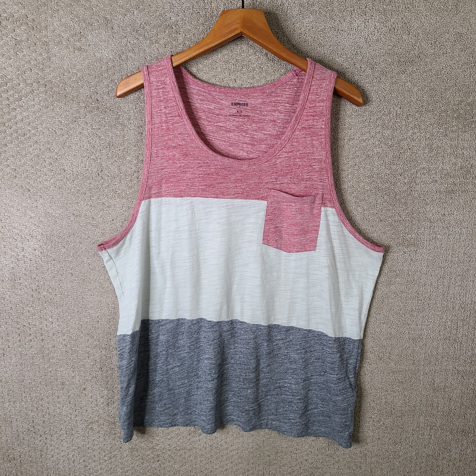 Express Shirt Mens XL Red White Gray Tank Top Colorblock Heather Cotton Blend gallery