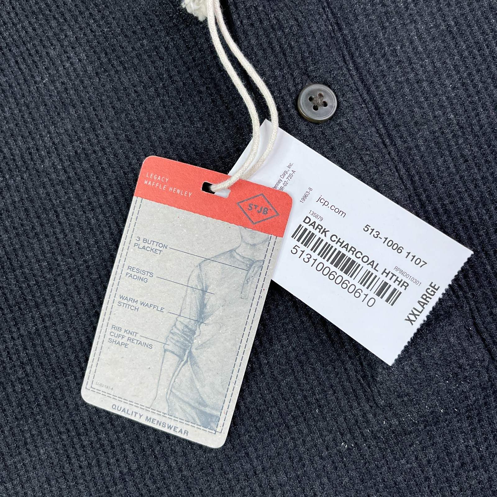 NEW St Johns Bay Shirt Mens 2XL XXL Grey Legacy Waffle Henley Thermal NWT gallery