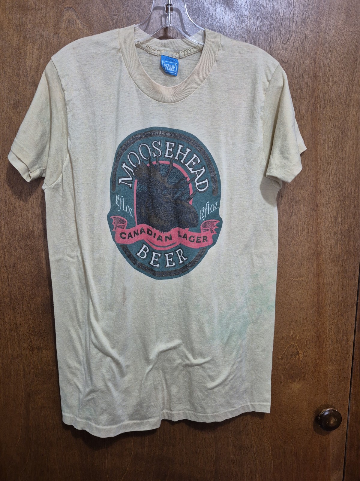 Vintage Moosehead Beer Shirt Mens XL Tan Canadian Lager Promo Moose 80s