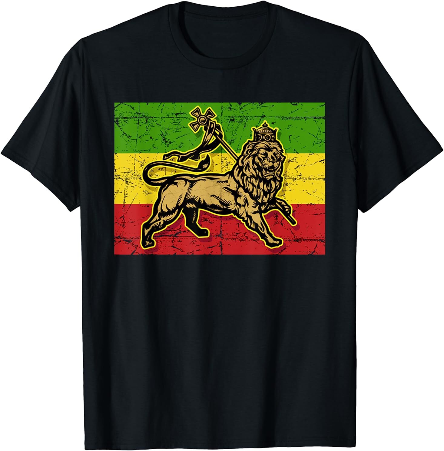 Lion of Judah Rasta Ethiopian Cross Reggae Old Ethiopia Flag T-Shirt Size S-5XL gallery