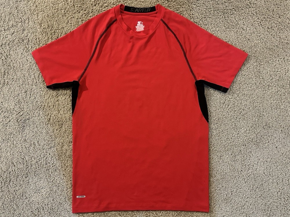 Starter Mens Size Large Red Short Sleeve Crew Neck Logo Dri Fit Active Tee