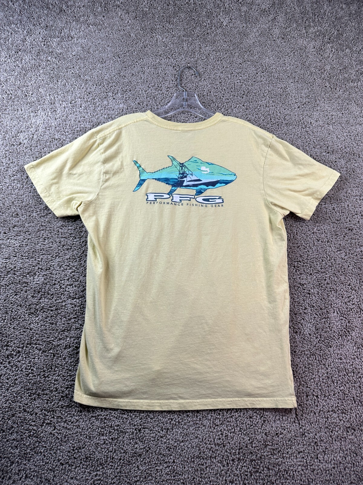 Columbia PFG Shirt Mens Large Yellow Blue Sport Fisherman Short Sleeve FLAW