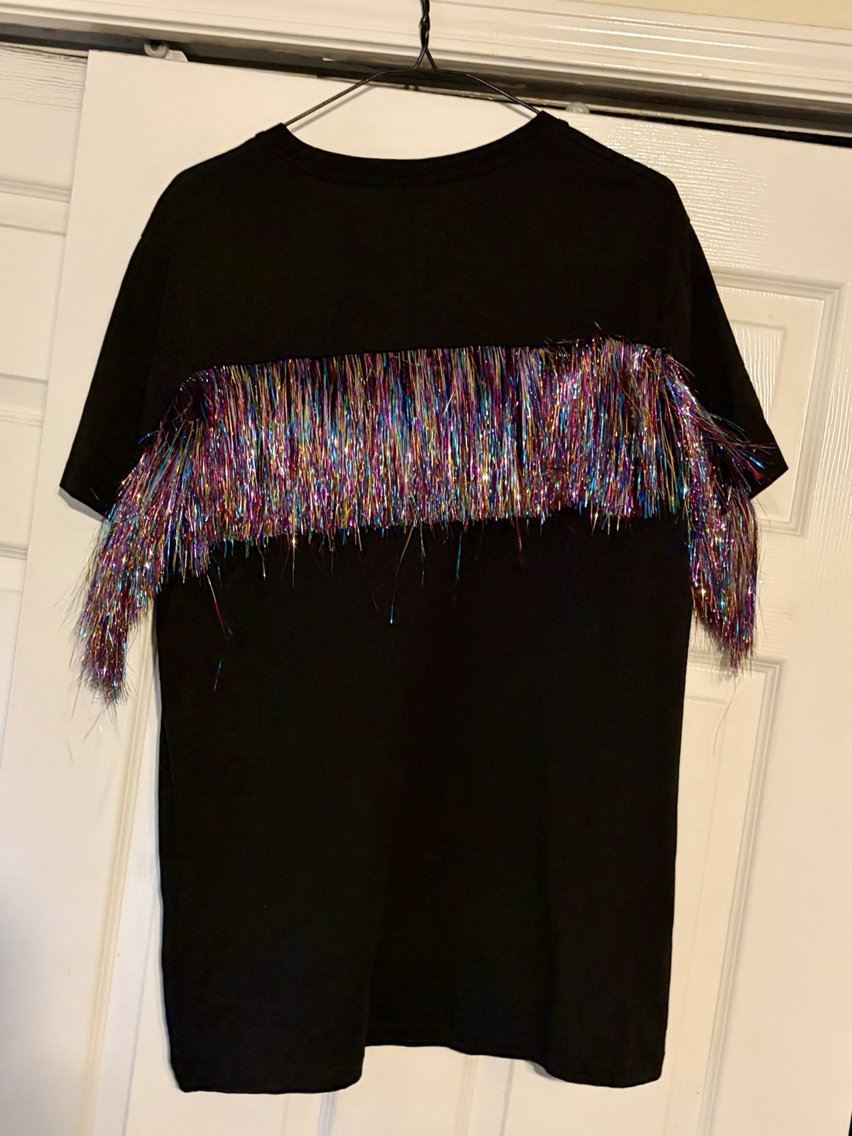 ASOS | T-Shirt Mens| Size Large Black Short Sleeve Tee | Multicolored Fringe gallery