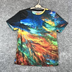 Shirt Mens XL Multicolor Abstract Graphic Print Short Sleeve Stretch Lightweight