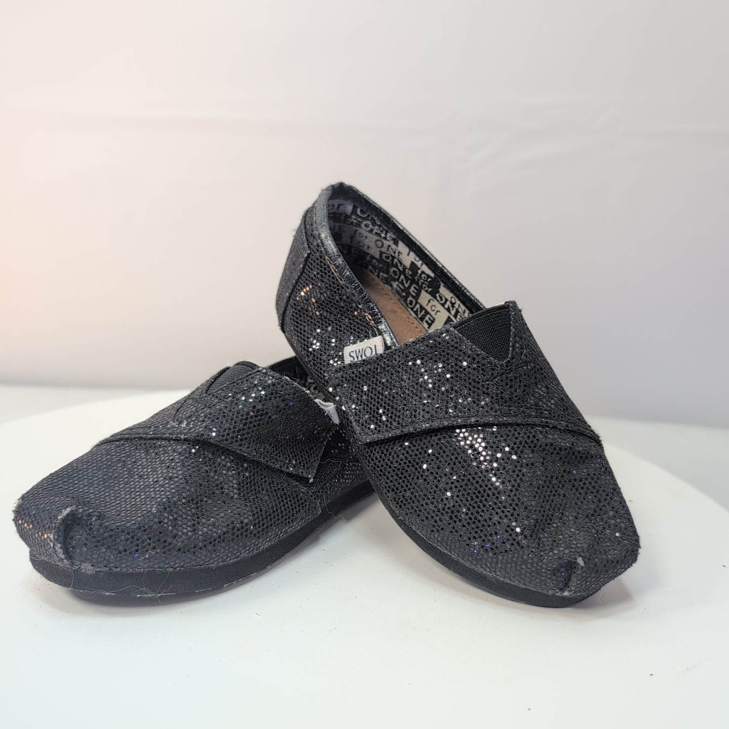 TOMS Kids Size T 8 Black Glitter Slip On Party Shoes 320911 Comfortable Holiday