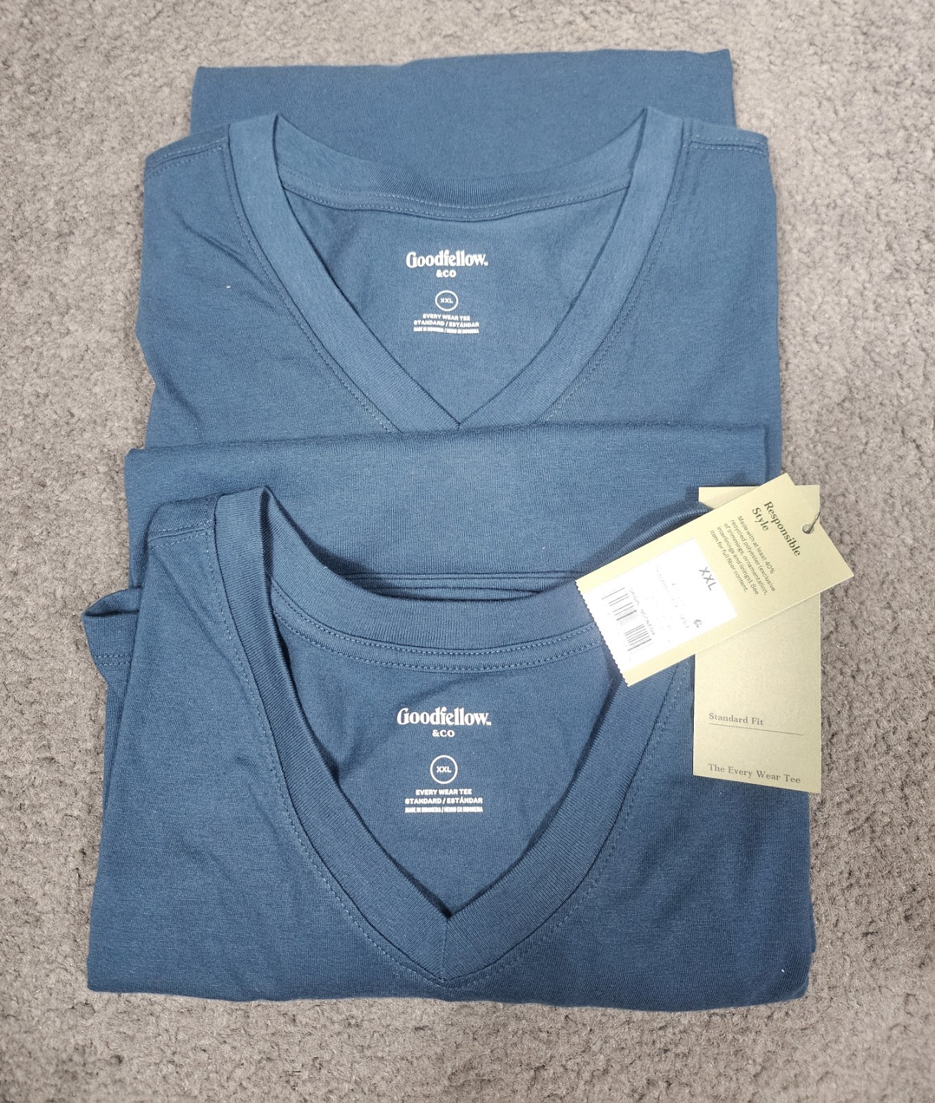 Men’s V Neck T Shirts 2XL Thunderbolt Blue “2 PACK” Goodfellow Short Sleeve