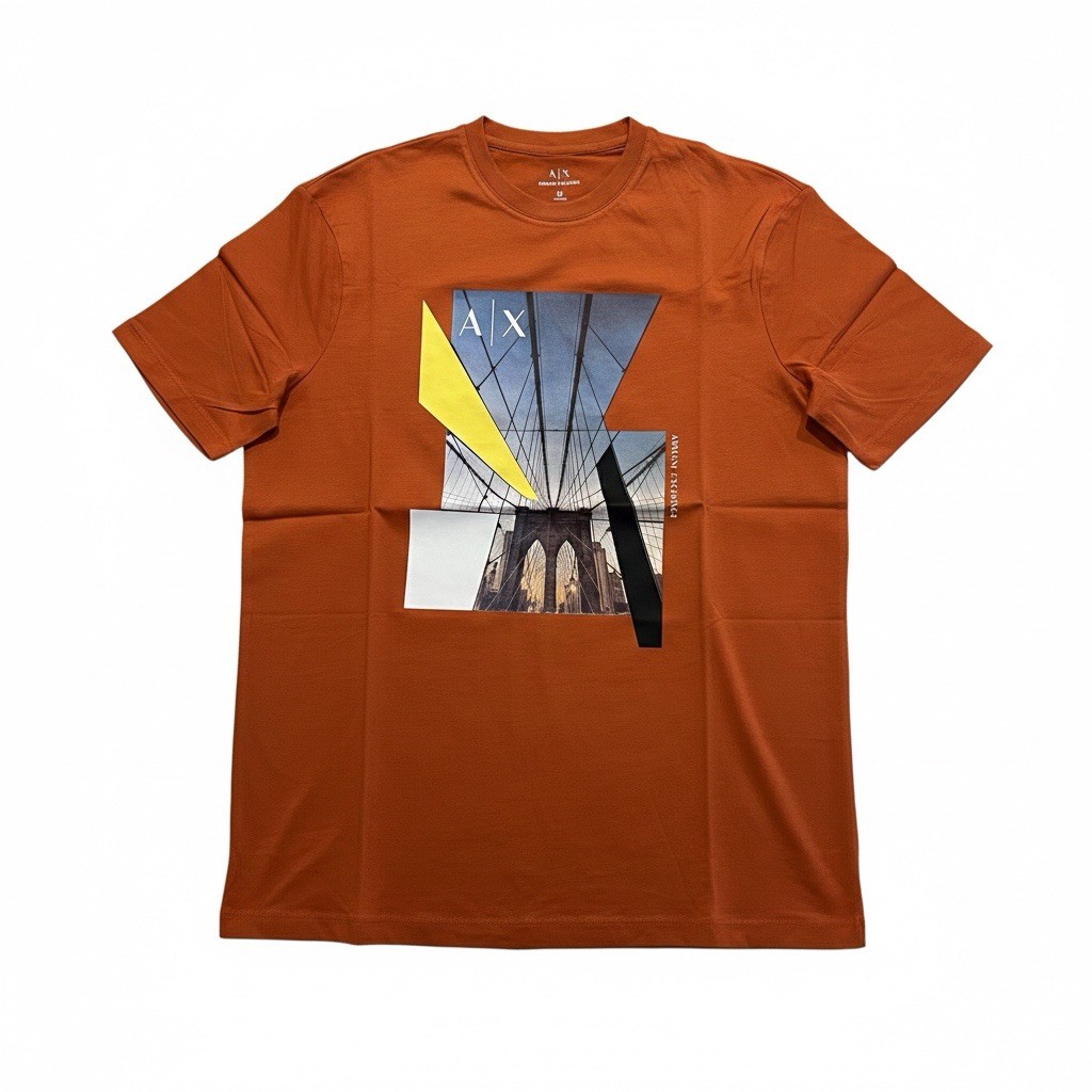 Armani Exchange Regular Fit Brooklyn Bridge Graphic Logo T shirt Ember Orange gallery