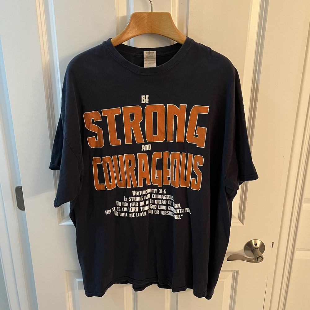 Bible Verse Deuteronomy 31.6 Be Strong Courageous Men XXL 2XL Tee T Shirt Blue