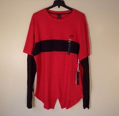 NWT MEN’S 4X ENYCE L/S RED/BLACK LOGO CREW FISHTAIL QUILTED TEE T-SHIRT $48 #751