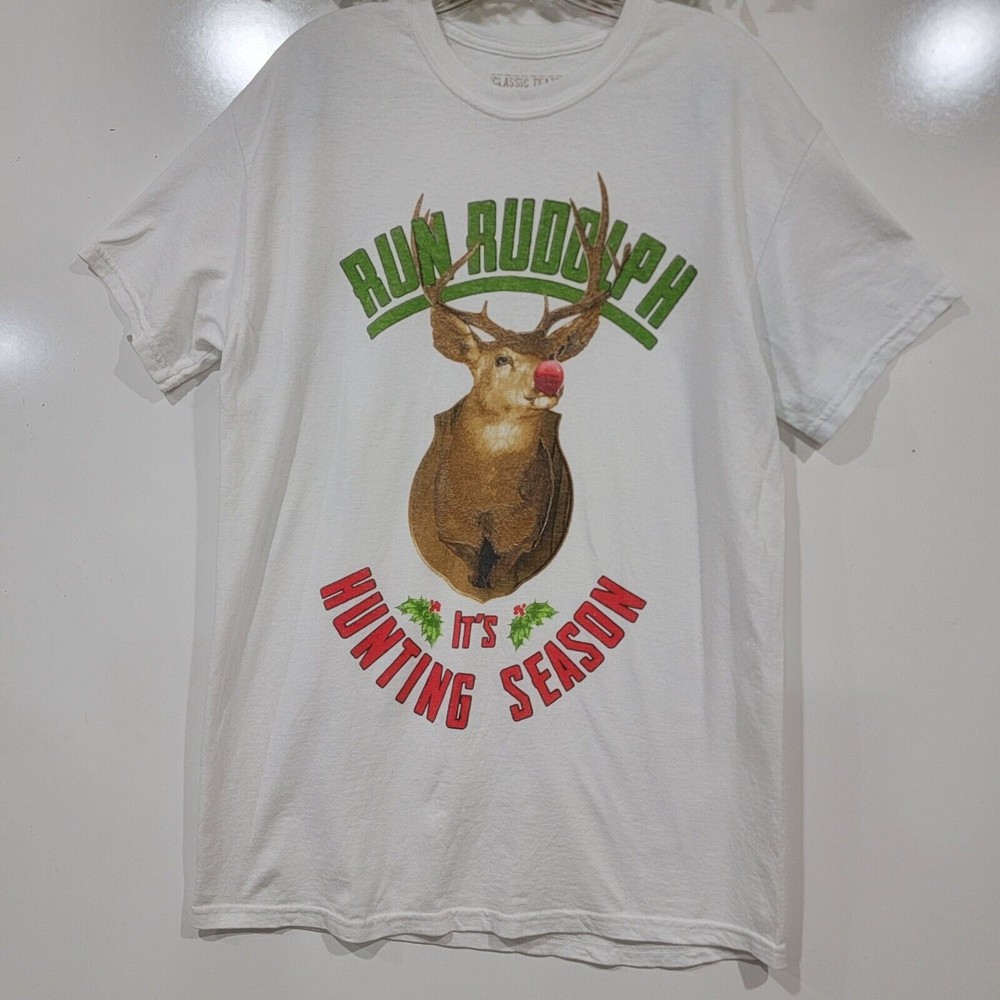 Classic Teaze Medium Run Rudolph It’s Hunting Season Christmas Tshirt Festive