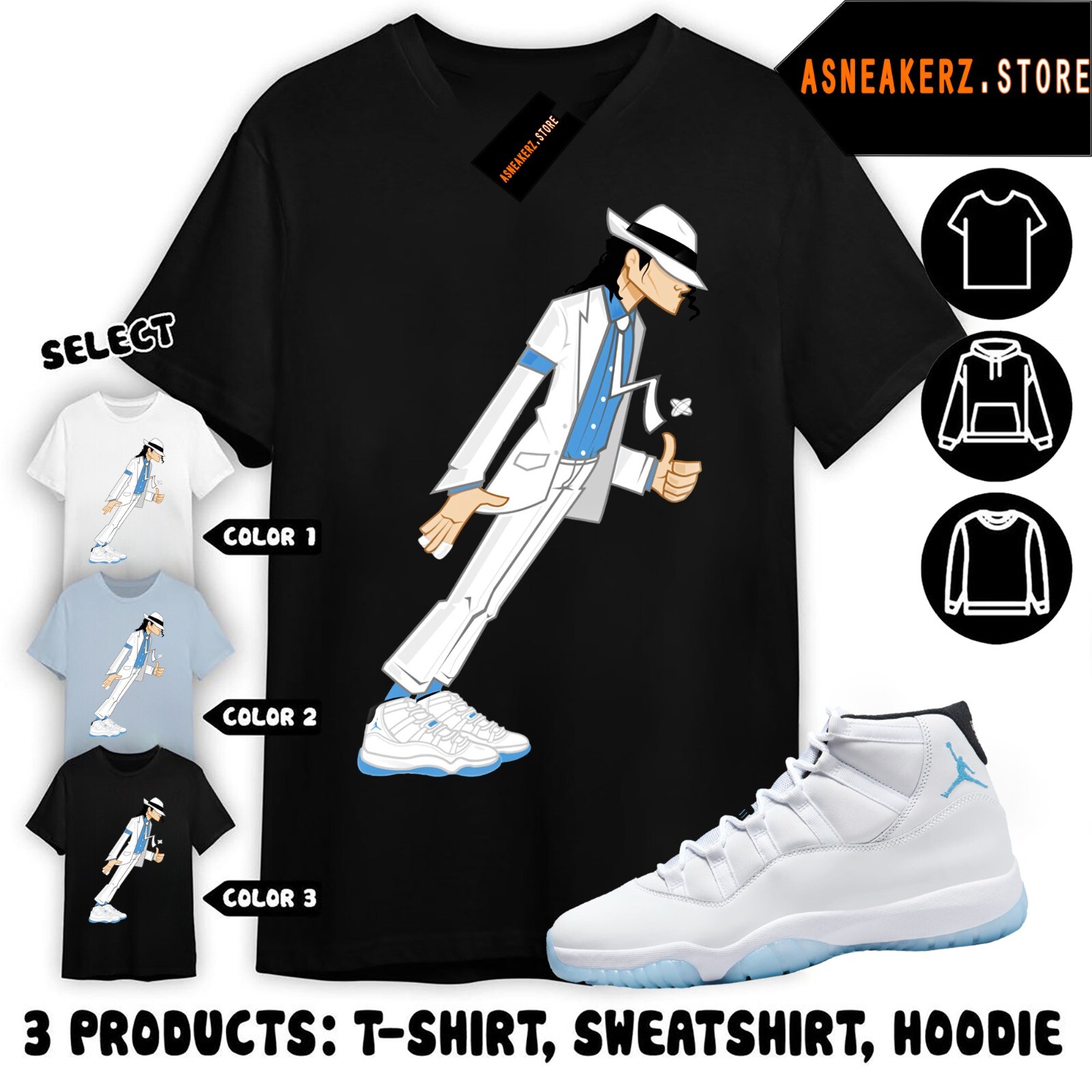 Tee Shirt Matching AJ 11 Columbia Legend Blue Match Sneaker MJ Michael Jackson gallery