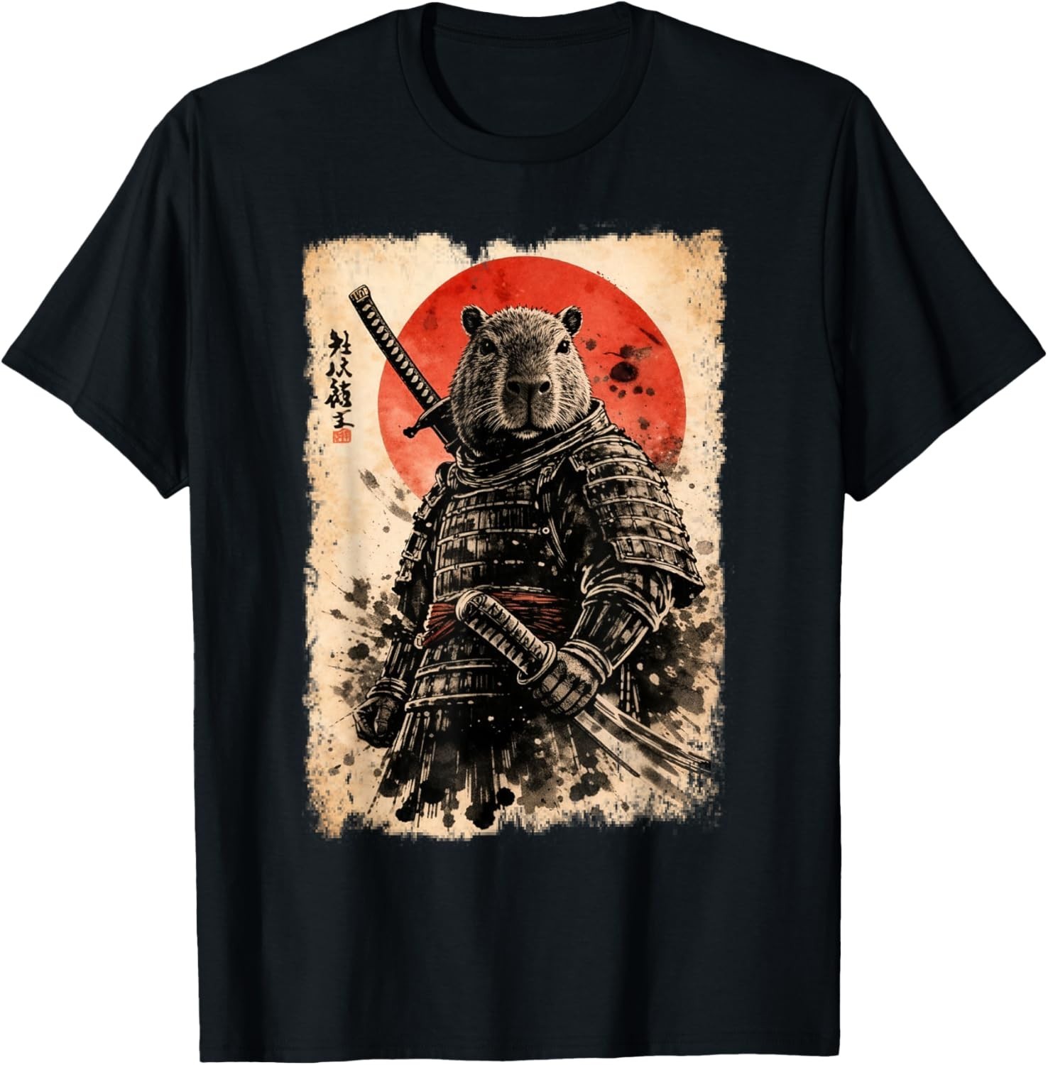 Samurai Capybara Sun Japanese Art T-Shirt Vintage Capybara Graphic Youth Adult gallery