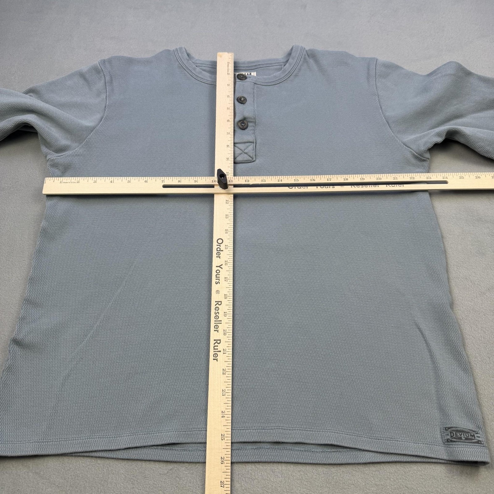 Devium Henley Shirt Mens XL Blue Thermal Waffle Knit Long Sleeve Tee Made USA gallery